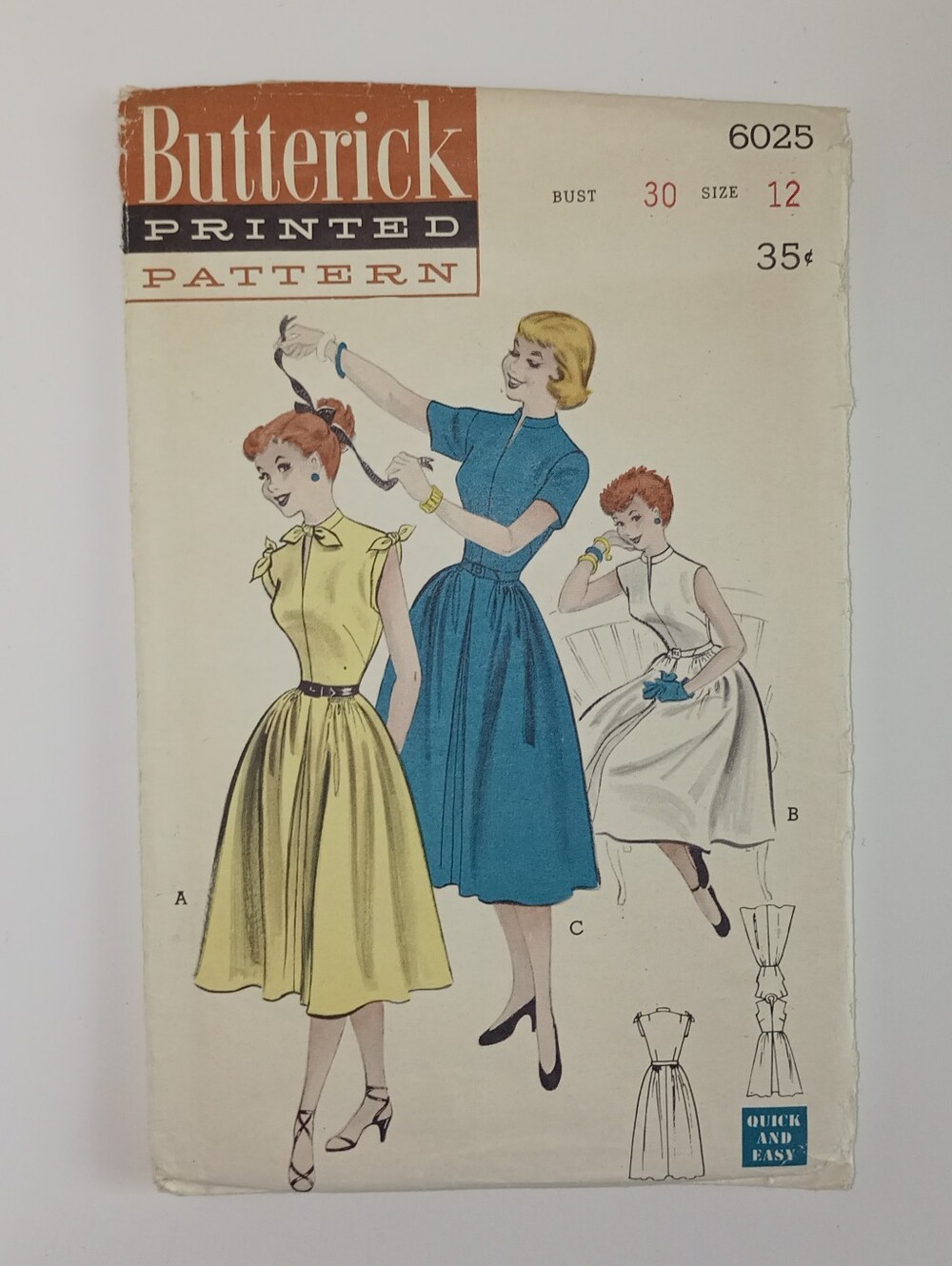 Butterick #6025 Sewing Pattern Bust 30 Size 12 Teen age bell skirted casual